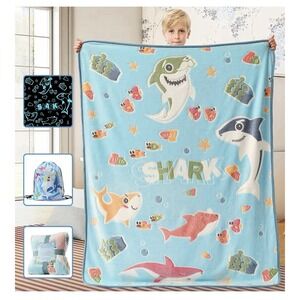 Goodhipi Glow in The Dark Shark Blanket,Gifts for Boys Girls 6-8 Yrs , 50"× 60"